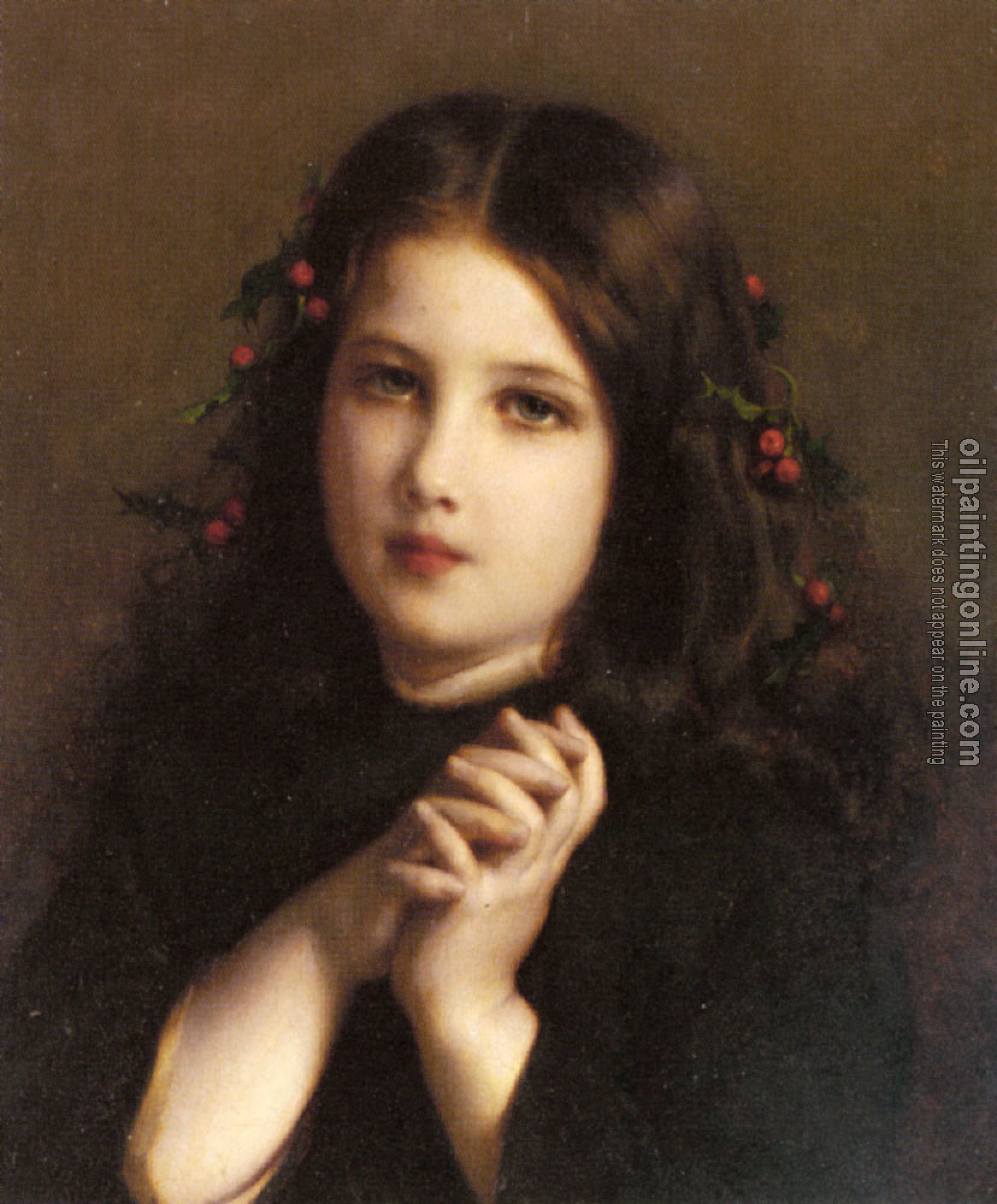 Piot, Etienne Adolphe - A Young Girl with Holly Berries in her Hair